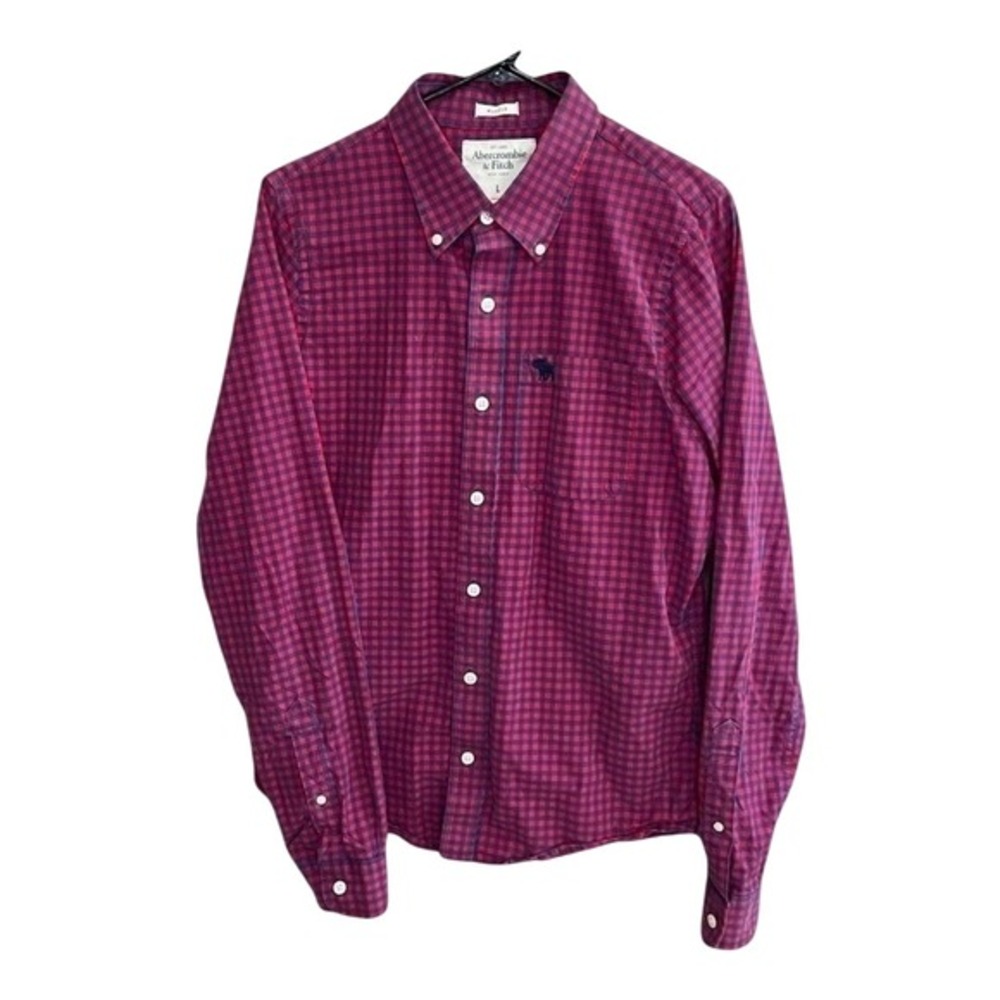 Abercrombie Fitch Check Button Down Shirt Mens L‎ Red Long Sleeve Muscle Fit